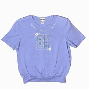Alfred Dunner Vintage Shoulder Padded Embroidered Top Purple Size Med